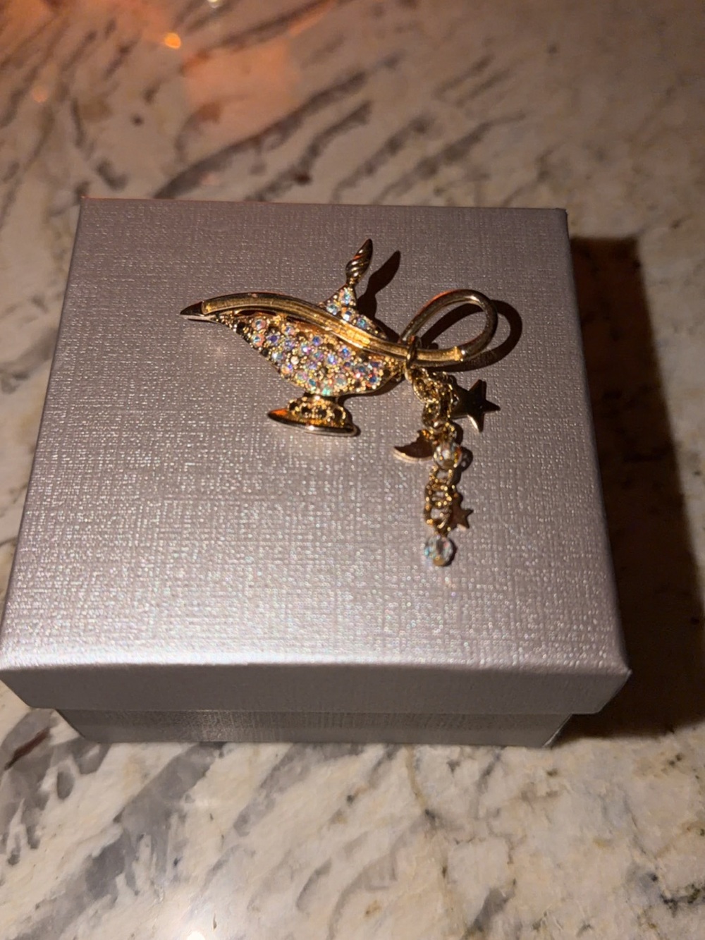 Kirk’s Folly Gold-Tone Aladdin Magic Genie Lamp Brooch AB rhinestones!